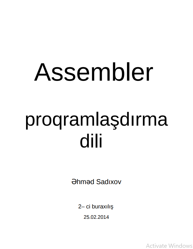 Cover of Assembler proqlaşdırma dili