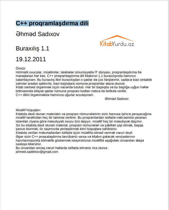 Cover of C++ proqramlaşdırma dili Buraxılış 1.1