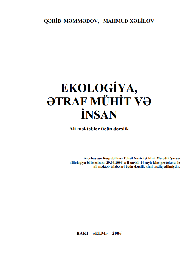 Cover of EKOLOGİYA,  ƏTRAF MÜHİT VƏ İNSAN  