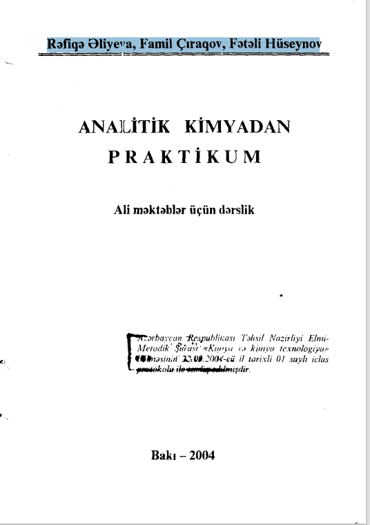 Cover of Analitik kimyadan praktikum