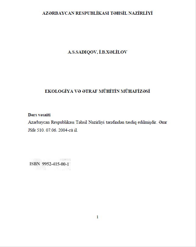 Cover of Ekologiya və ətraf mühitin mühafizəsi