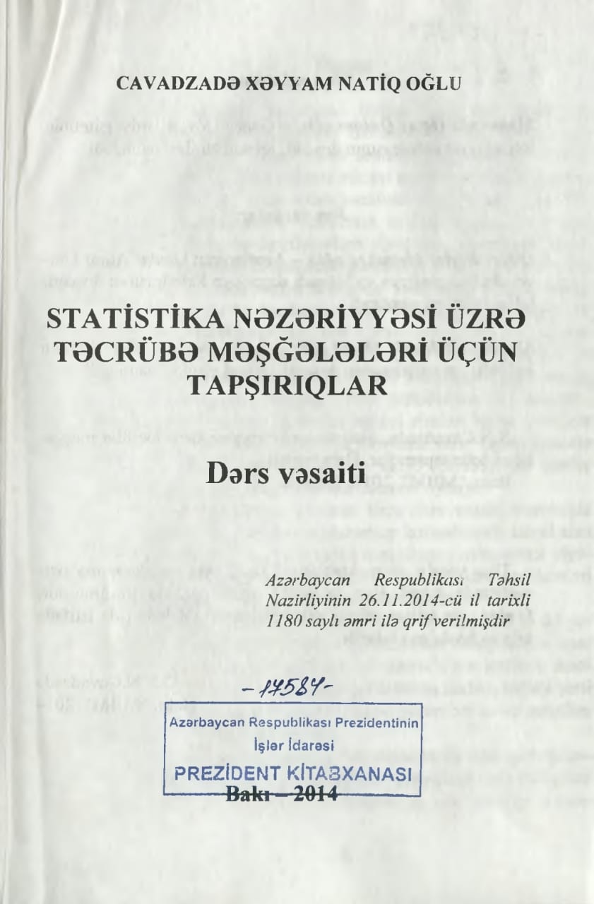 Cover of Statistika Nəzəriyyəsi üzrə təcrübə məşğələləri üçün tapşırıqlar