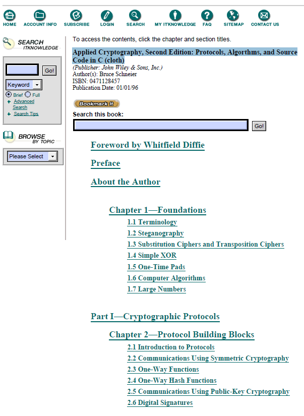 Cover of Applied Cryptography, Second Edition: Protocols, Algorthms, and Source Code in C (cloth)