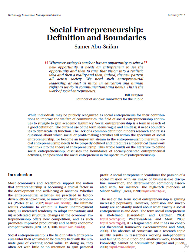 Cover of Social Entrepreneurship: Definition and Boundaries