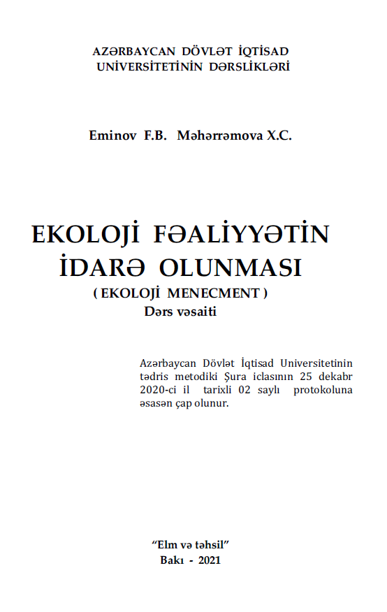 Cover of Ekoloji fəaliyyətin idarə olunması