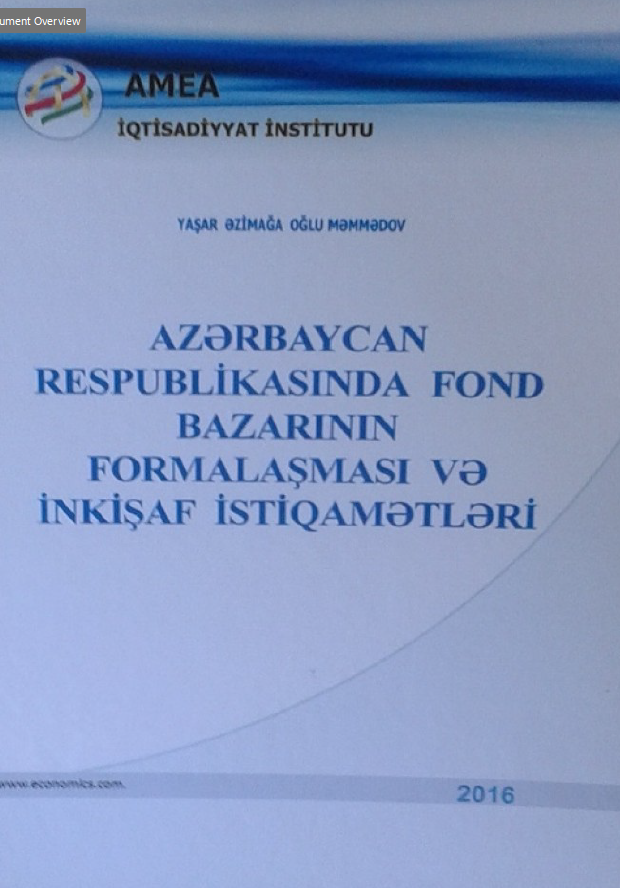 Cover of Azərbaycan Respublikasında fond bazarının formalaşması və inkişaf istiqamətləri