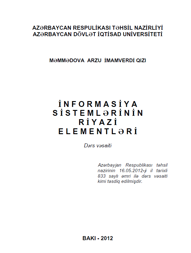 Cover of İnformasiya sistemlərinin riyazi elementləri