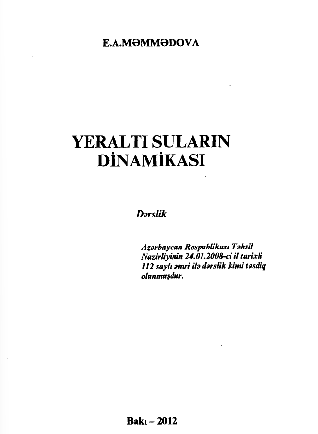 Cover of Yeraltı suların dinamikası