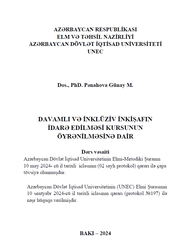 Cover of Davamlı və inkluziv inkişafın idarə ediləmi kursunun öyrənilməsinə dair dərs vəsaiti