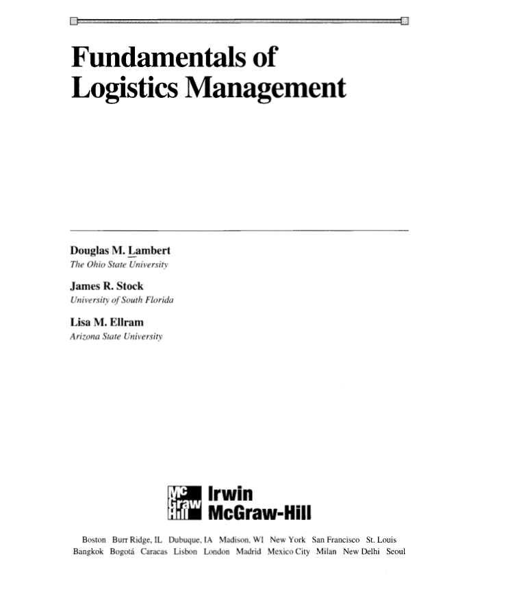 Cover of Fundamentals of logistics management