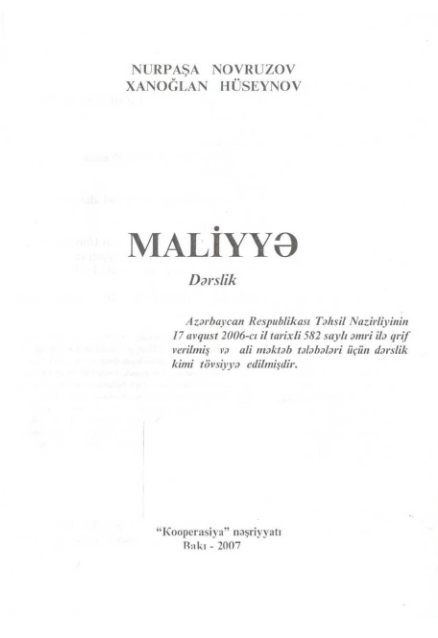 Cover of Maliyyə