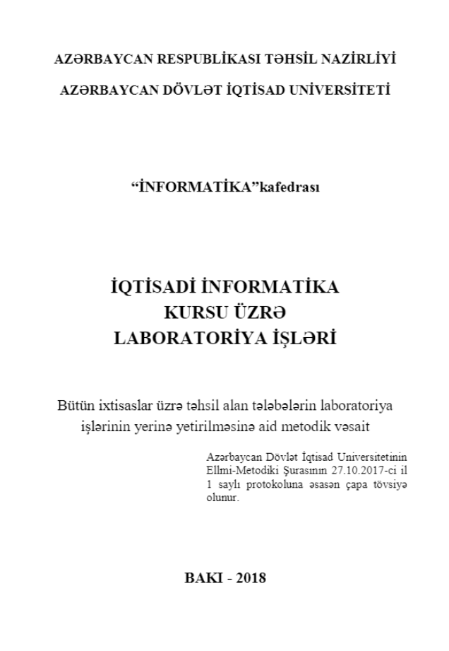 Cover of İqtisadi informatika kursu üzrə laboratoriya işləri