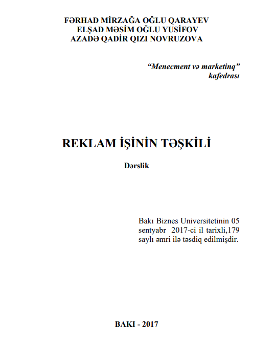 Cover of Reklam işinin təşkili