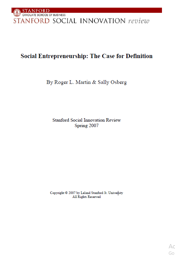 Cover of Social Entrepreneurship: The Case for Definition